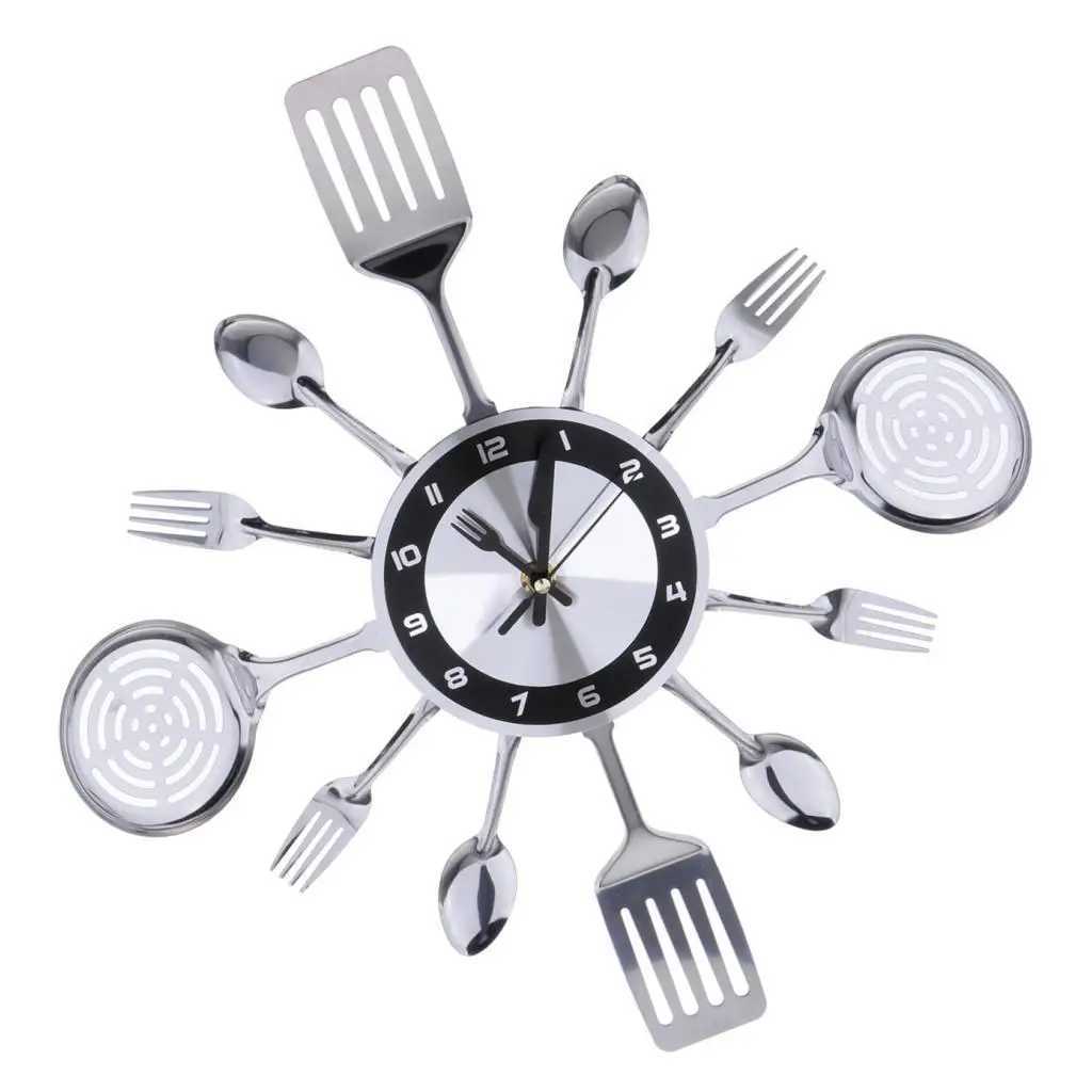 Kitchen Wall Clock Cutlery Kitchen Utensil with Forks Spoons Decor Wall Watch Creative Tableware Wall Clock for Home Living Room D260318