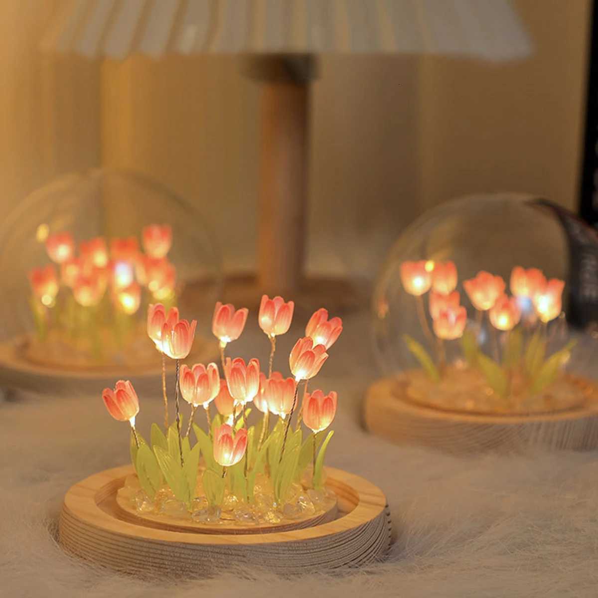 DIY Tulip LED Nightlight Handmade Tulip Christmas Gift Battery Operated Tulip Flower Night Light Table Decor Bedside Lamp Decor H260318
