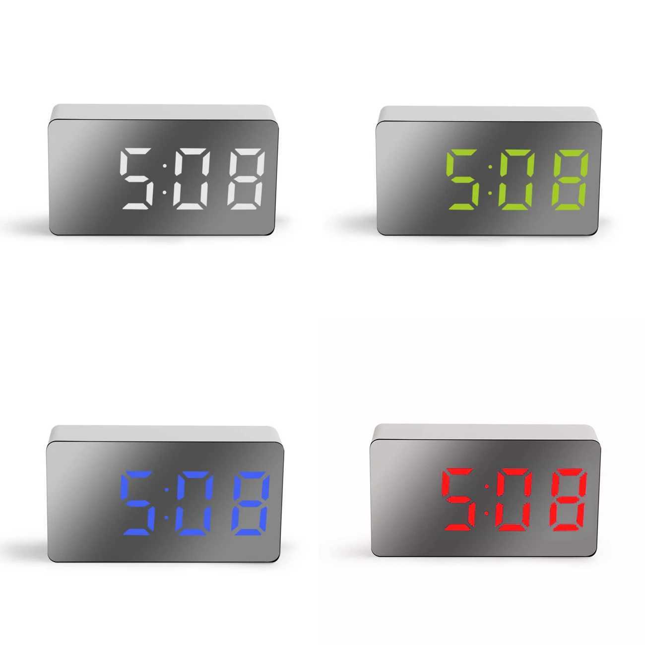 LED Digital Mirror Alarm Clock Mini Clock Multifunctional Snooze Display Time Night LCD Light Table Desktop USB 5v/No Battery D260318