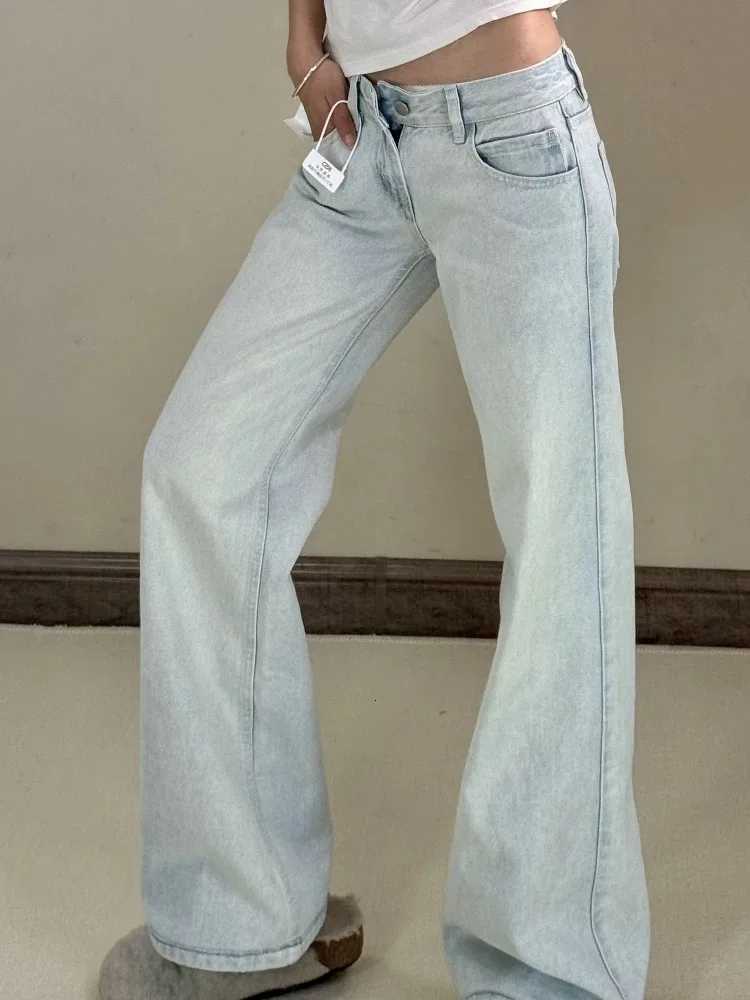 Y2K Light Blue Jeans Women High Waist Wide Leg Pants Loose Straight Leg Slimming Sagging Effect AutumnT260317