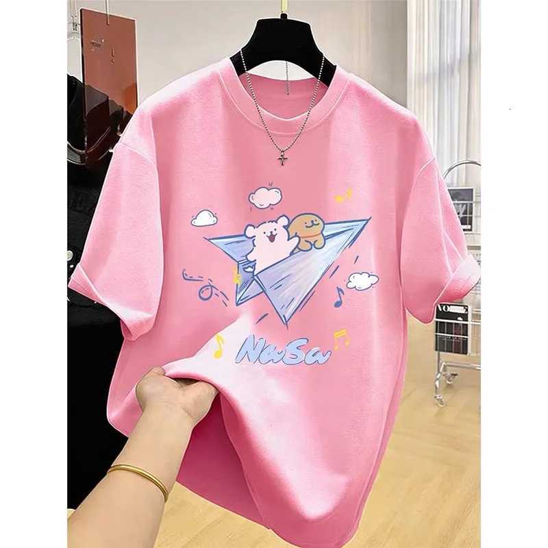 Summer 2026 New Chic Hand-Painted Cartoon Print T-shirts Women Clothing Casual Loose Pure Cotton Short Sleeve Tee Lady Y2k TopsT260317
