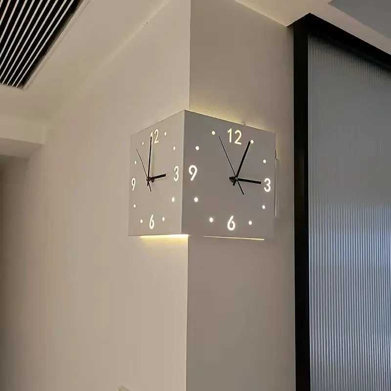 Modern Double-Sided Corner Clock Premium Copper Frame Silent Movement No-Drill Installation Decor for Living Room Home D260318