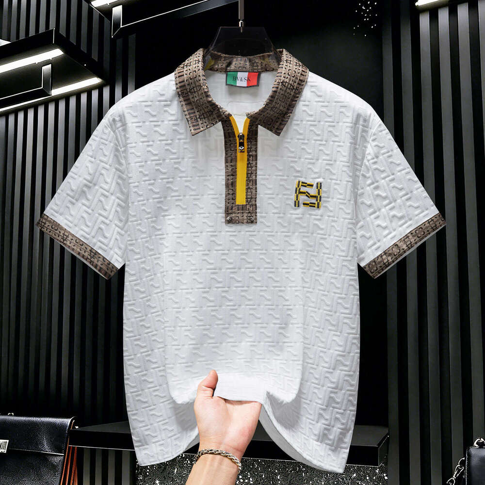 2026 New Summer Short-Sleeve Zippered Embroidered Jacquard Lapel Polo Shirt for Men - European Fashion Trendy Brand