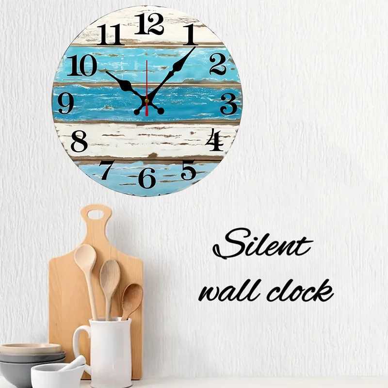 Nautical Ocean Wooden Round Silent Hanging Wall Clock Suitable For Living Room Office Study Room Bedroom Home Decoration D260318