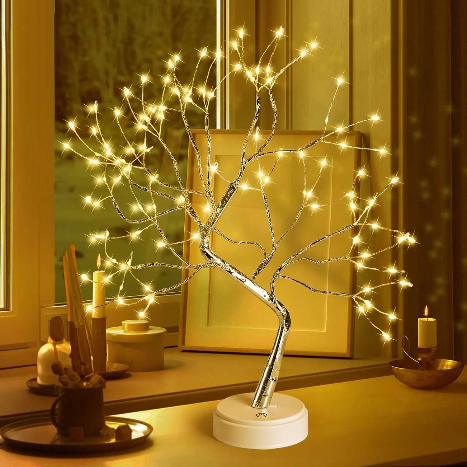 LED Tree Light Home Decoration USB/Battery Powered Touch Switch Warm White Artificial Bonsai Blossom Desktop Tree LED Lamp Light H260318