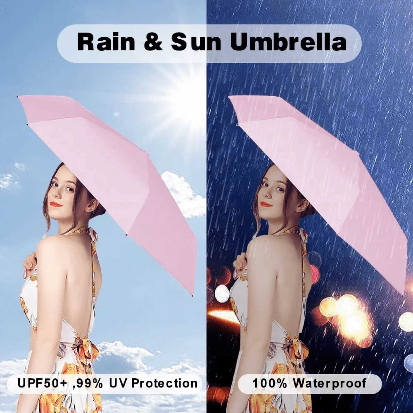 Mini Sun Umbrella with Umbrella Cover Sunny and Rainy Back Strap 6 Fold Sunscreen UV Protection Pocket Umbrella H260318 - view 3