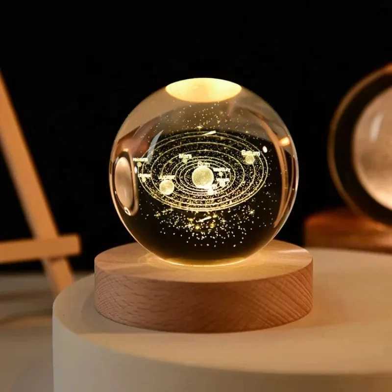 6cm 3D Crystal Ball Decoration 2026 Astronomy Solar System Planets Moon Astronaut LED Balls Home Snow Glass Globe Decorations H260318