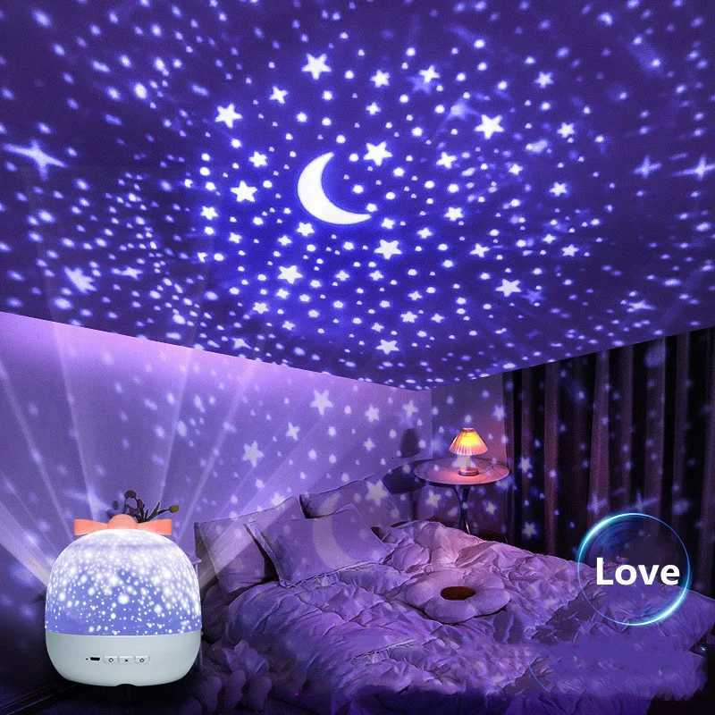 Starry Projector Night Light Rotating Sky Moon Lamp Galaxy Lamp Home Bedroom Decoration Starlight Christmas Lights for Kids Gift H260318