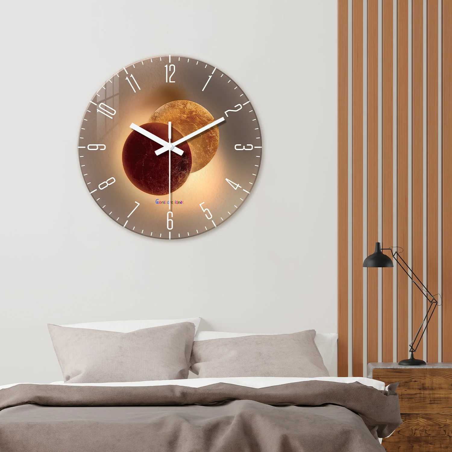 Pattern Tempered Glass Wall Clock for Living Room Bedroom Kitchen Home Decoration Silent Quartz Clock Holiday Gift 12 Inches 14 Inches 16inch Bat D260