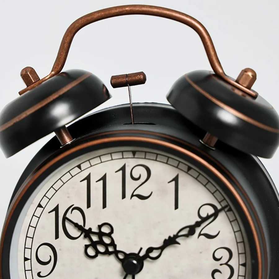 1pc 45 inch retro electroplating metal alarm clock luminous dial loud volume wake-up alarm clock excluding battery D260318