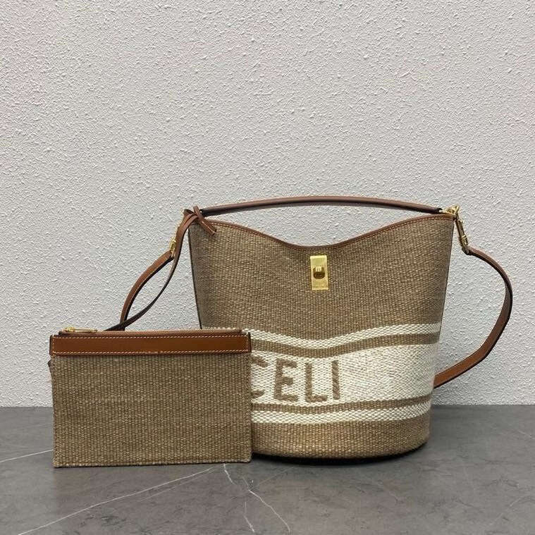 2026 New Niche Bucket Bag, High-end Sense, Contrasting Color Canvas Bag, Woven Bag, Handheld Premium Two Tone Canvas Shoulder Bag
