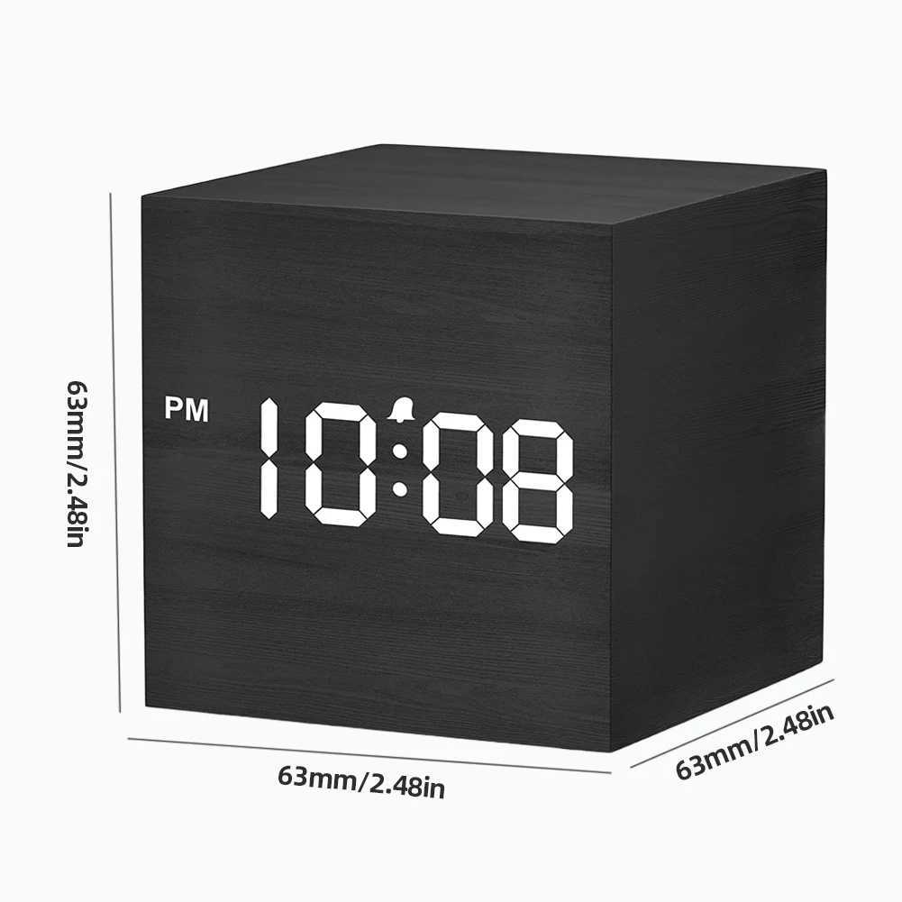 Wooden Digital Alarm Clock with Temperature LED Bedside Clock USB/Battery Powered LED Clock Art Ornament for Office Room Decor D260318