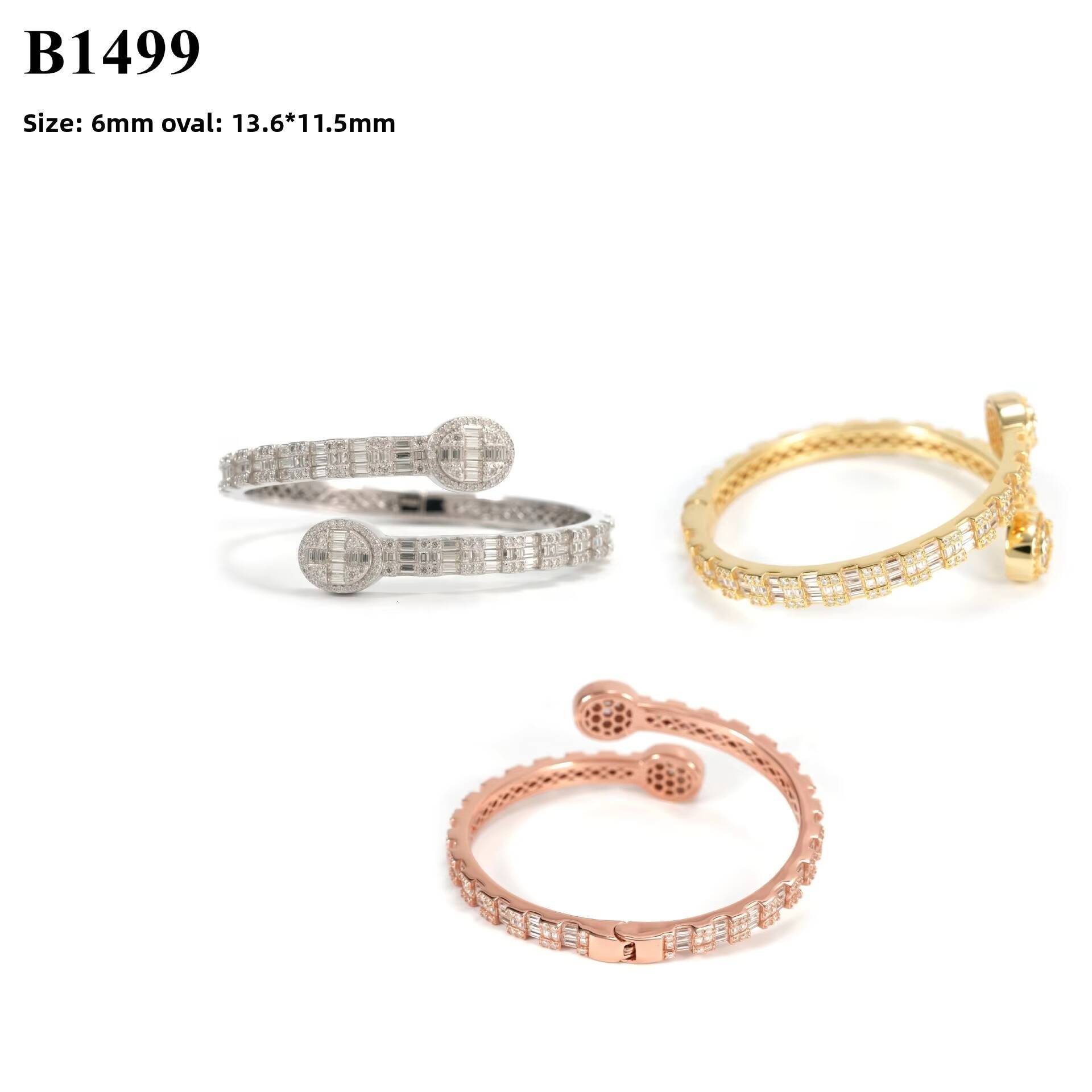 Hot Sale Hip Hop 925 Sterling Silver Fine Jewelry Iced Out Vvs Moissanite Baguette Diamond Bracelet Bangle
