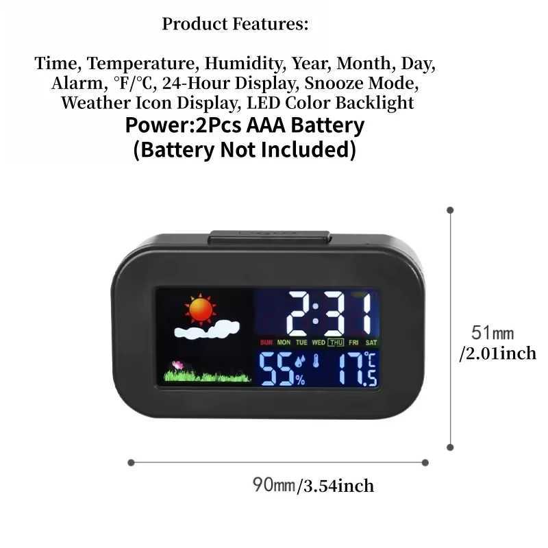 Weather Forecast Mini Digital Alarm Clock with Backlight Temperature Humidity Home Indoor Silent Electronic LED Clock D260318