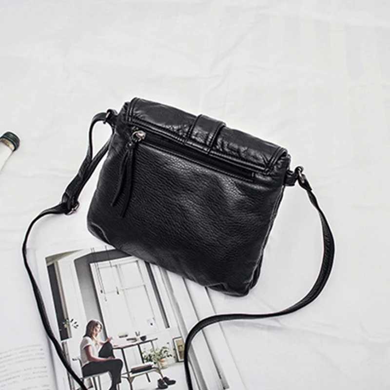 Annmouler Fashion Women Crossbody Bag Black Soft Washed Leather Shoulder Bag Small Size Messenger Bag Quality Lady PurseZ260317