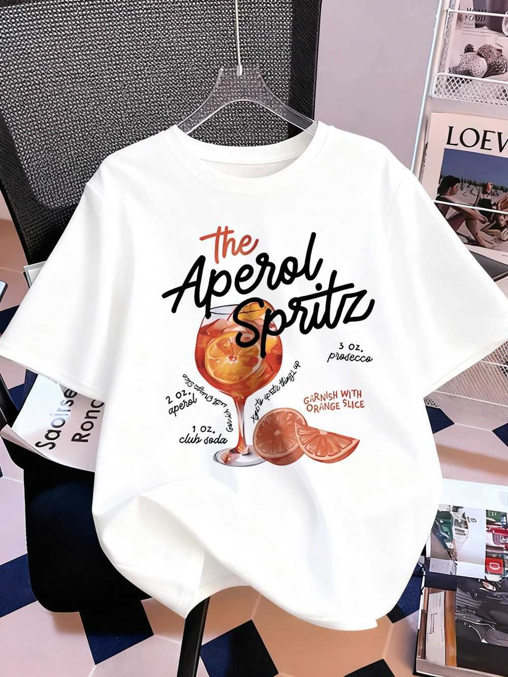 Aperol Spritz Lemon Drink Prints T-Shirt Womens Summer Short Sleeve Tops Comfortable Loose O-Neck T Shirt Sporty ClothesT260317