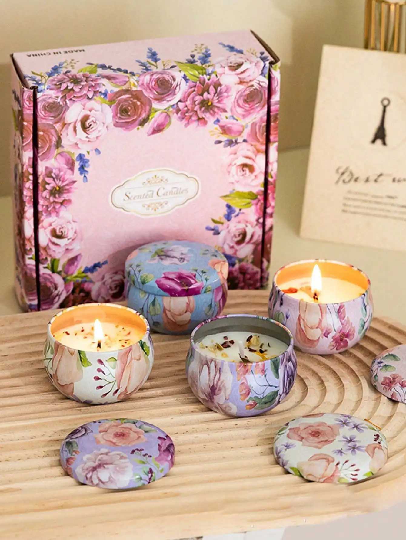 4 cans/set of hot melt wax aromatherapy set homemade soy candle cups flower candles for weddings and holiday decorations D260318
