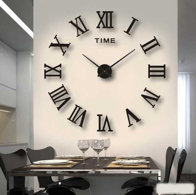 2D/3D Large Roman Numeral Acrylic Mirror Wall Clock Sticker Fashion DIY Quartz Clocks Watch Home Decoration Living Room Stickers D260318