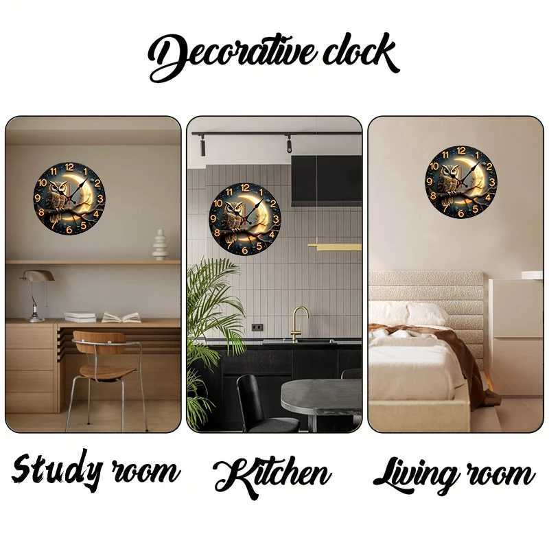 Moonlight Night Wooden Round Silent Hanging Wall Clock Suitable For Living Room Office Study Room Bedroom Home Decoration D260318
