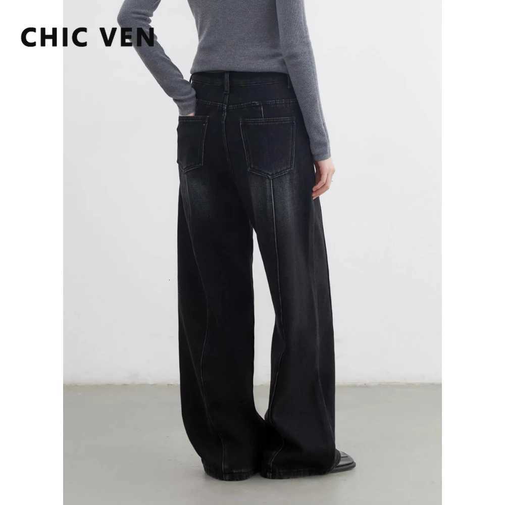 CHIC VEN Women Jeans Retro Casual Washed Thick Loose Straight Leg Denim Pants Sanding Female Trousers Plush Autumn Winter 2025T260317