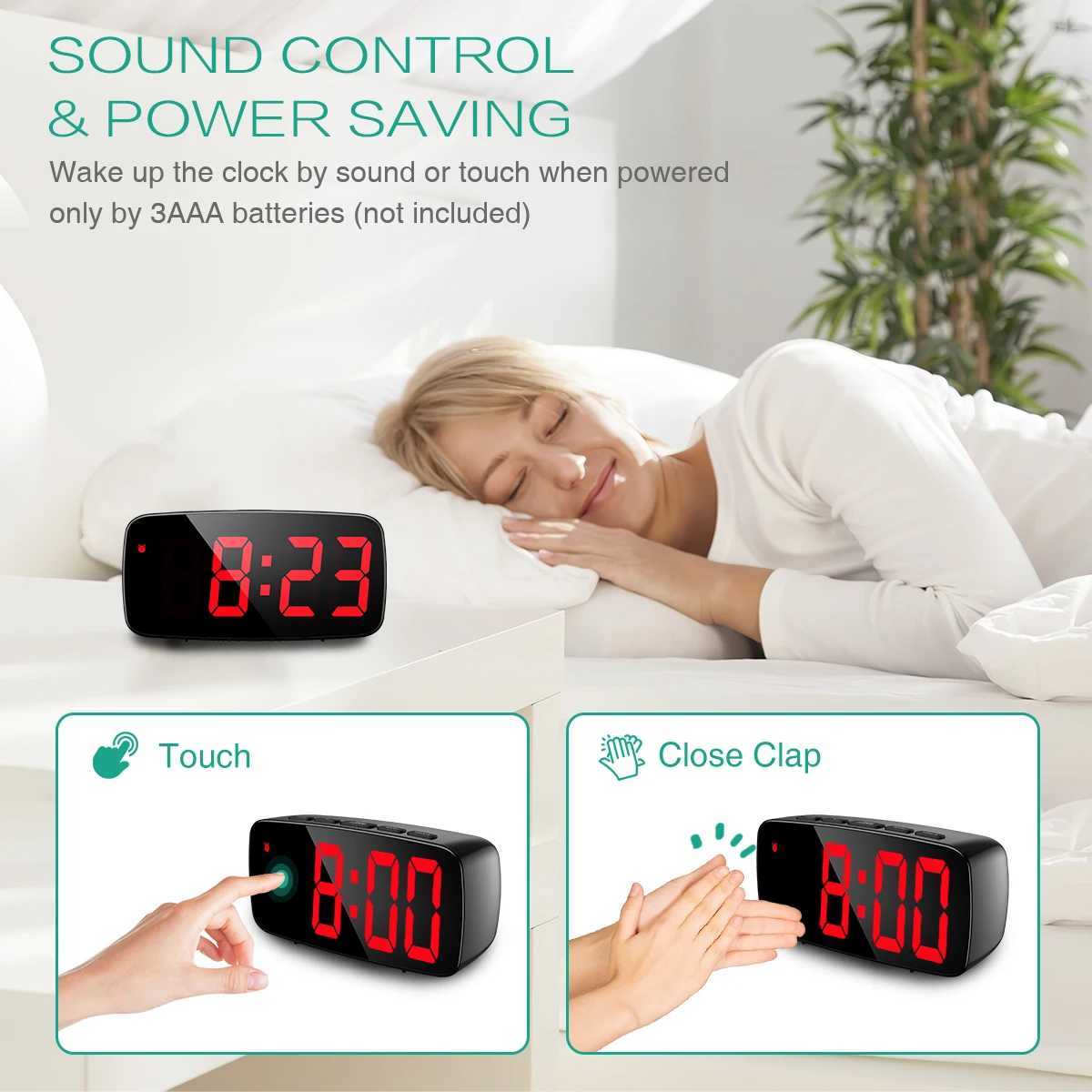 ORIA Alarm Clock Digital LED Clock Voice Control Snooze Time Temperature Display Night Mode Reloj Despertador Desktop Clocks D260318