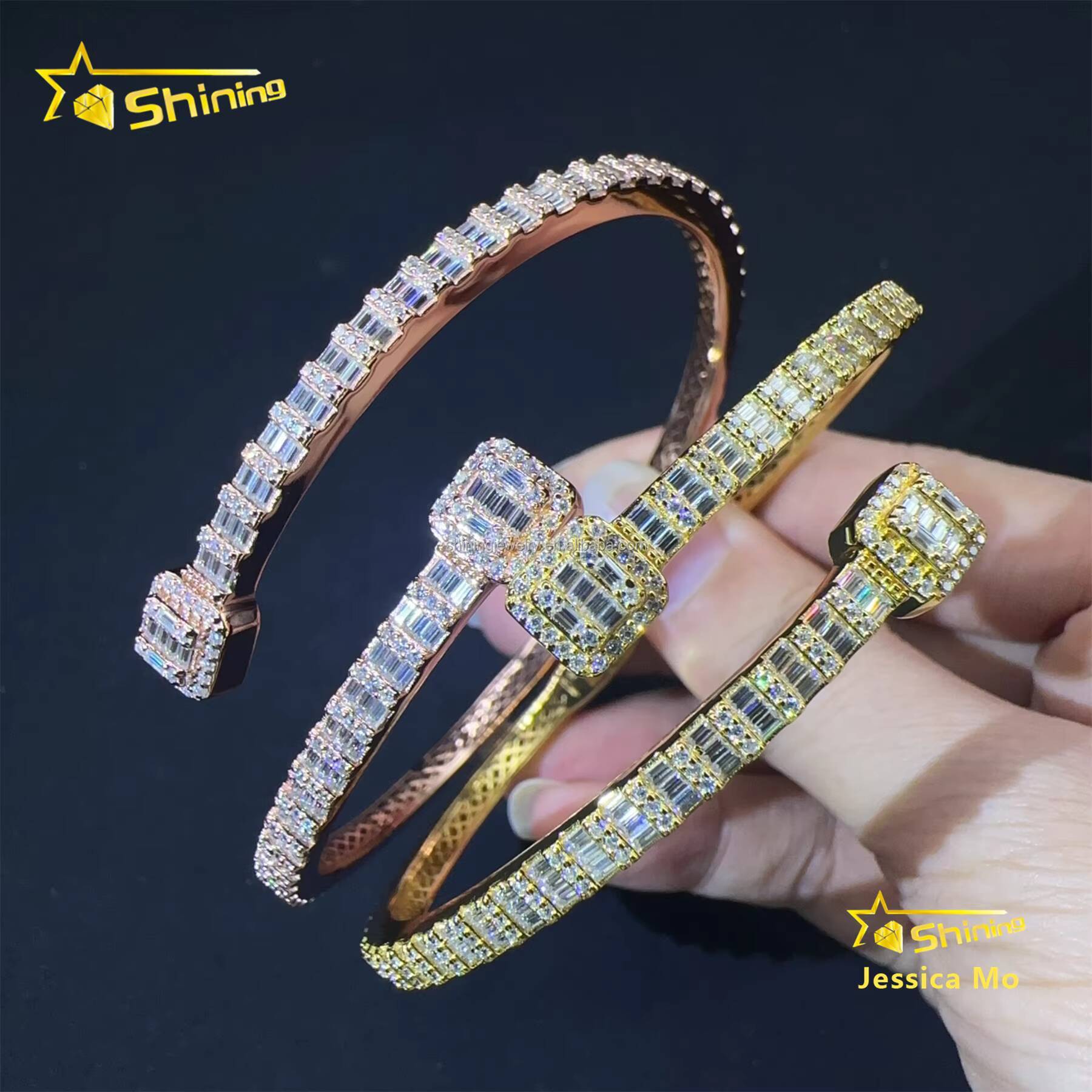 Popular Style New Arrivals Hip Hop Fashion Jewelry VVS1 Moissanite Iced Out GRA Certificate S925 Silver Bangle Bracelet Man