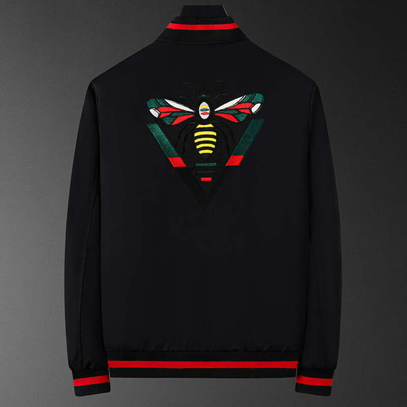 White Little Bee Embroidered Men's New European Fashion High-End Casual Baseball Jacket