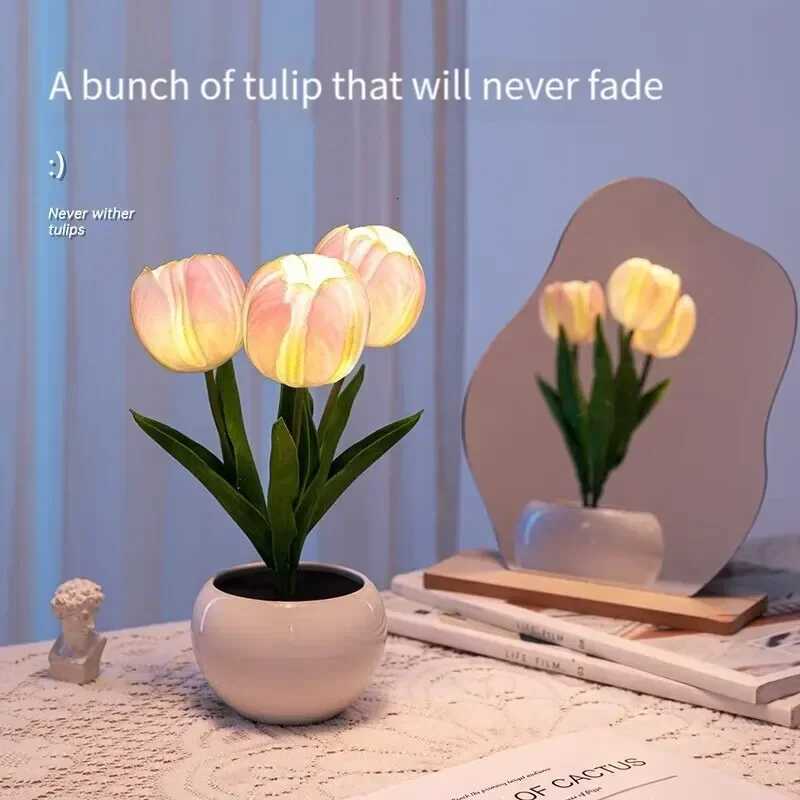 3Tulips Table Lamp LED Simulation Flower Bedside Lamp Bouquet Bedroom Bedside Romantic Atmosphere Birthday Gift Home Decoration H260318