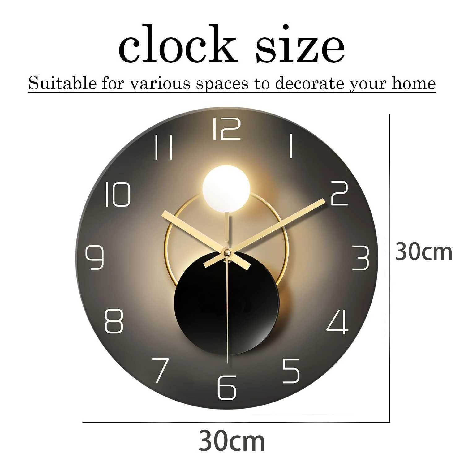 Wall Clock for Living Room Decor Kitchen Wall Clocks Battery Operated Round Glass Decorative Wall Clock Non Ticking D260318
