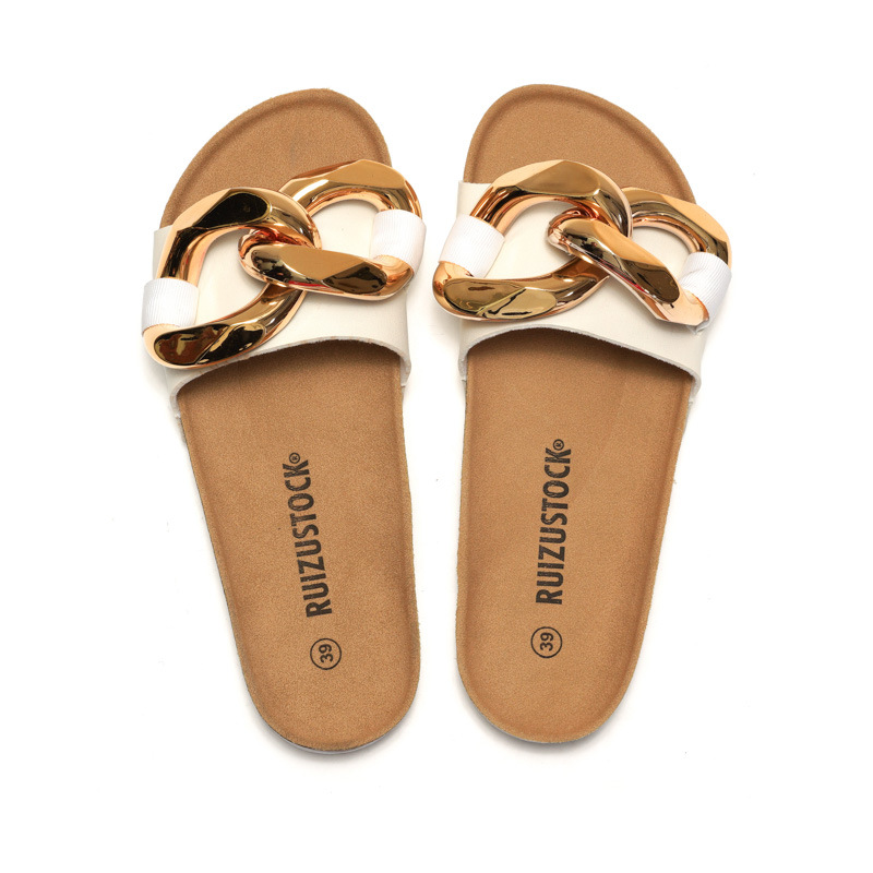 RUIZUSTOCK Summer New Casual Fashion Designer Slippers Metal Ring Breathable Travel Beach Shoes Sandals for Women
