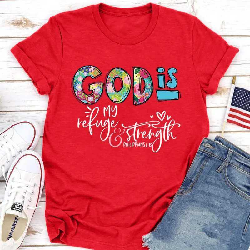 2026 New GOD IS Loose Creative Printed Round Neck Womens Casual Short Sleeve T-shirt Vintage Funny Casual Female Tee ShirtT260317