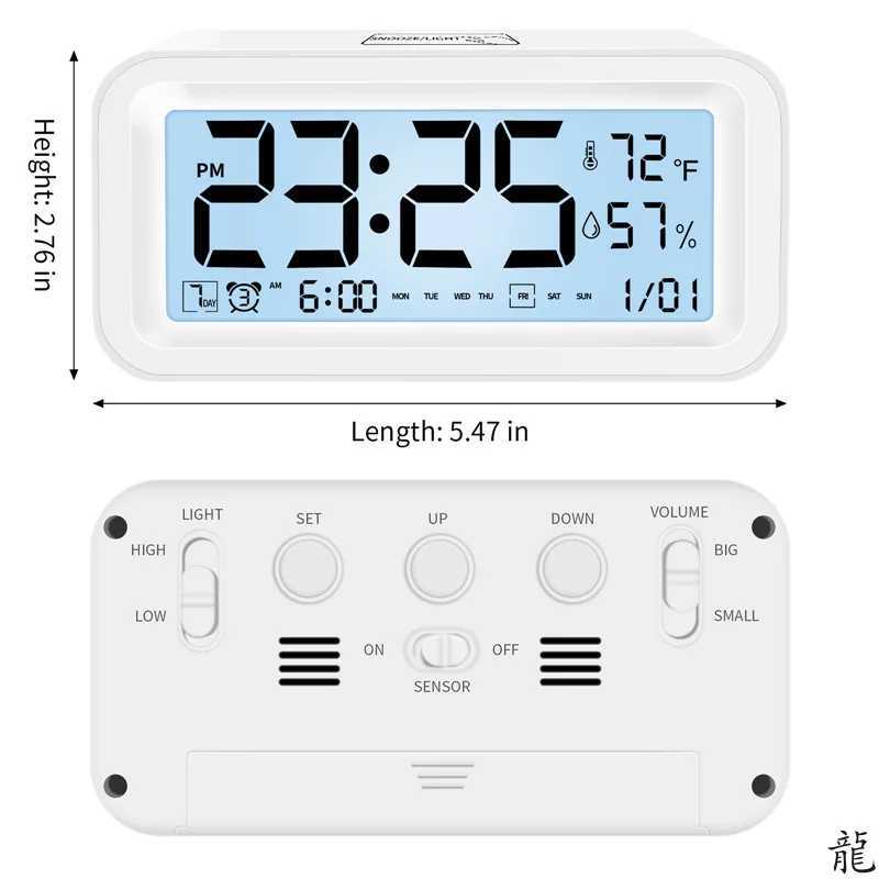 Multi-function Digital Clock LED Brightness Adjustable Temperature and Humidity Display Dual Mode Alarm Clock D2603181