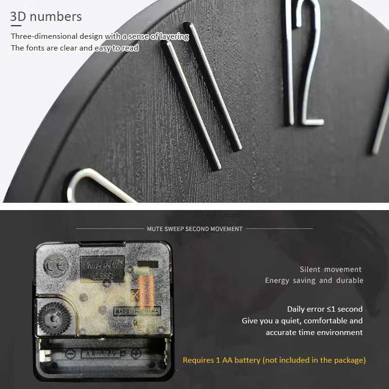 30cm 12inch Wall Clocks Living Room Silent Brief Wall Clock Nordic Fashion Wall Watch No Second Hand Simple Quartz Clock D260318