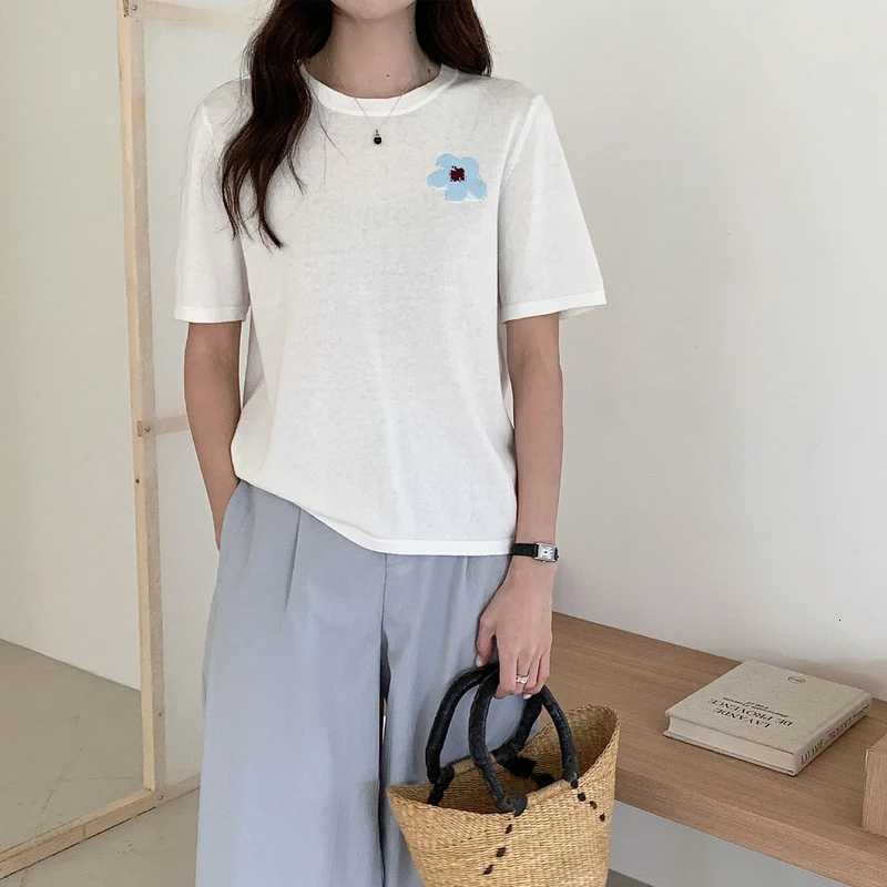 Spring and summer womens round neck pure cotton knitted short sleeved T-shirt womens half sleeved loose and versatile topT260317