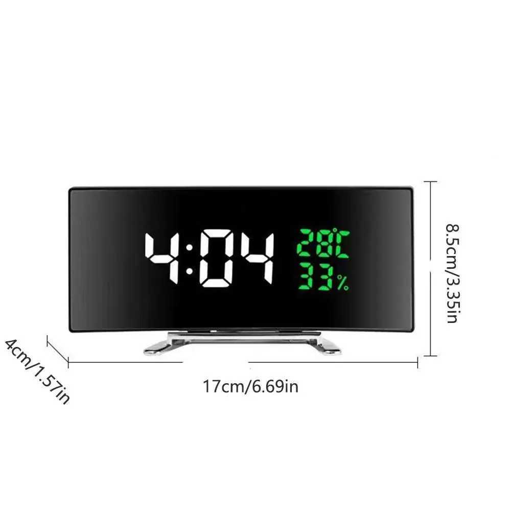 Curved Screen Digital Alarm Clock Large Temperature Humidity Desk Clock Luminous Large Screen LED Digital Clock Indoor Display D260318