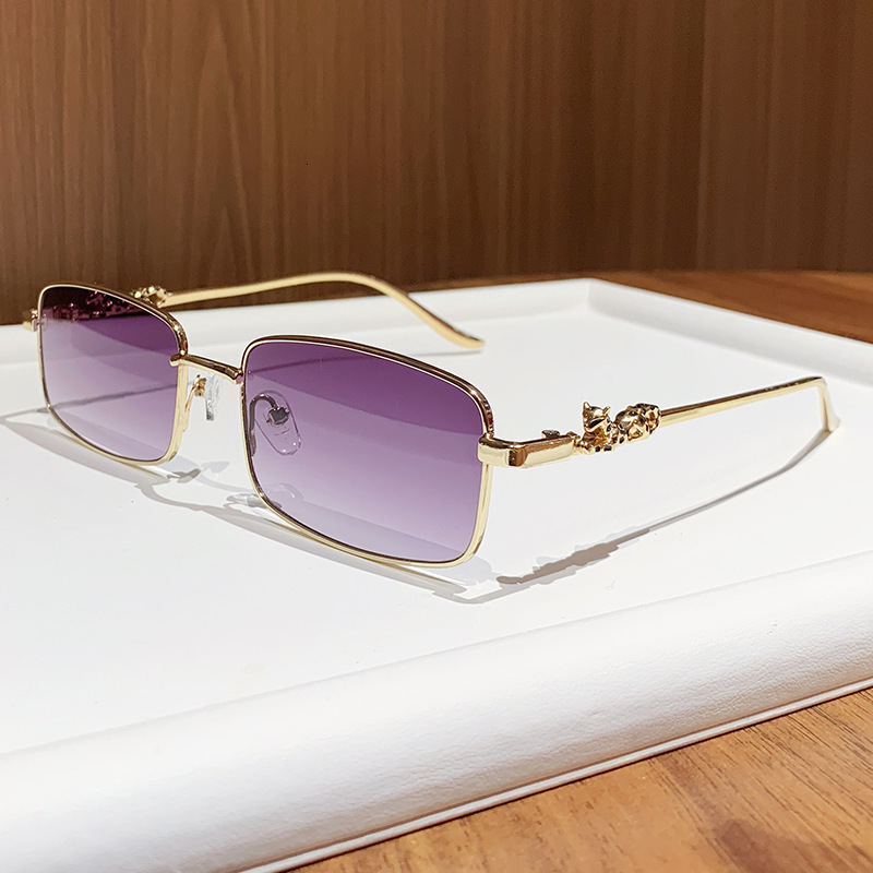 Luxury Brand Designer Sunglasses New European And American Trendy Full-Rim Sunglasses For Men, Metal Leopard Head Square Frame Sunglasses For Women, C