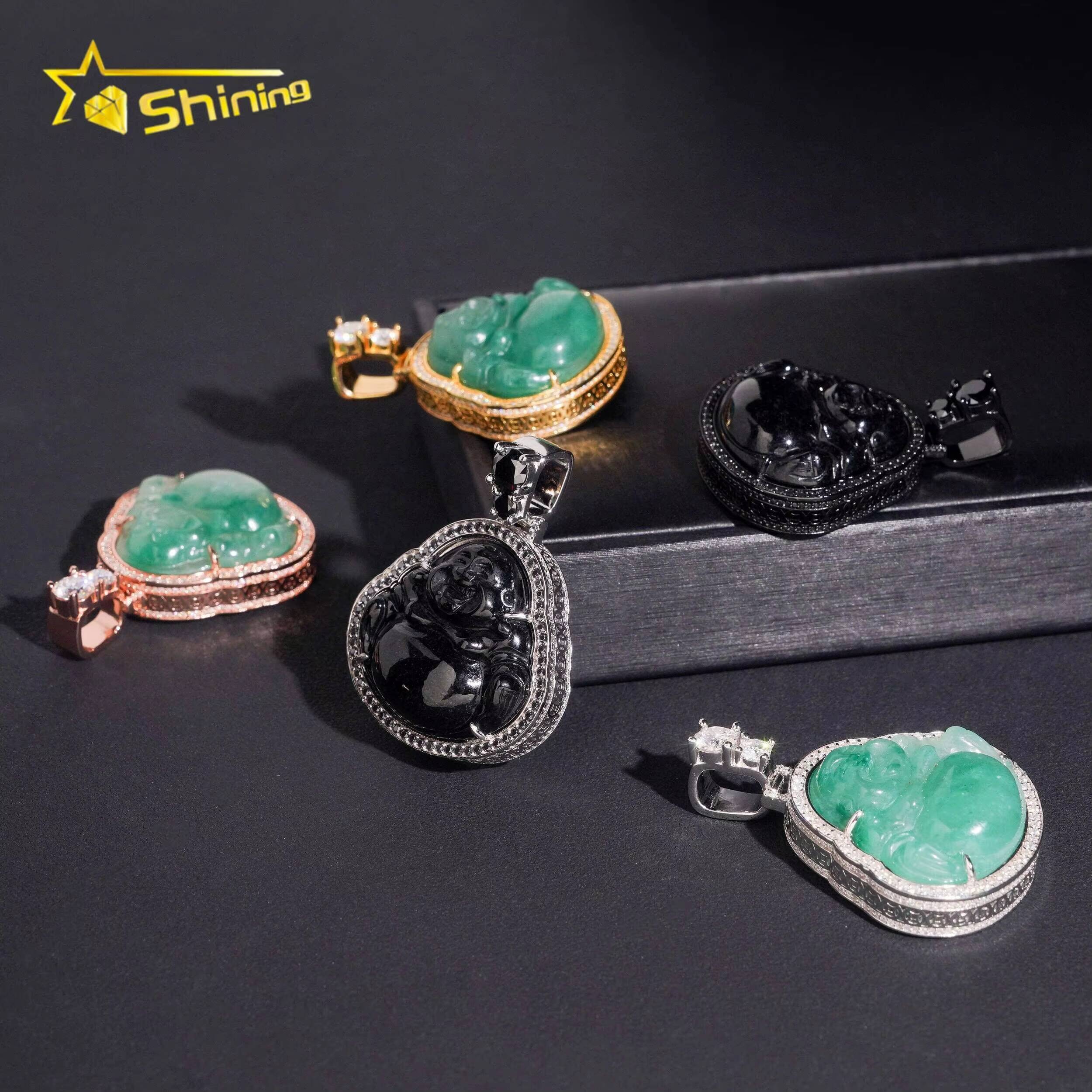 Personalized Jade Buddha Statue Iced Out Moissanite Fine Jewelry 925 Silver Hip Hop Pendant