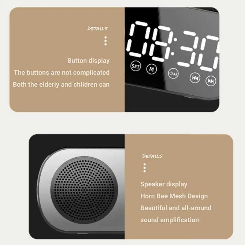 Alarm Clock Bluetooth Speaker Digital Alarm Clock Radio with LED Mirror Display Loud Alarm Clock for Heavy Sleepers D260318
