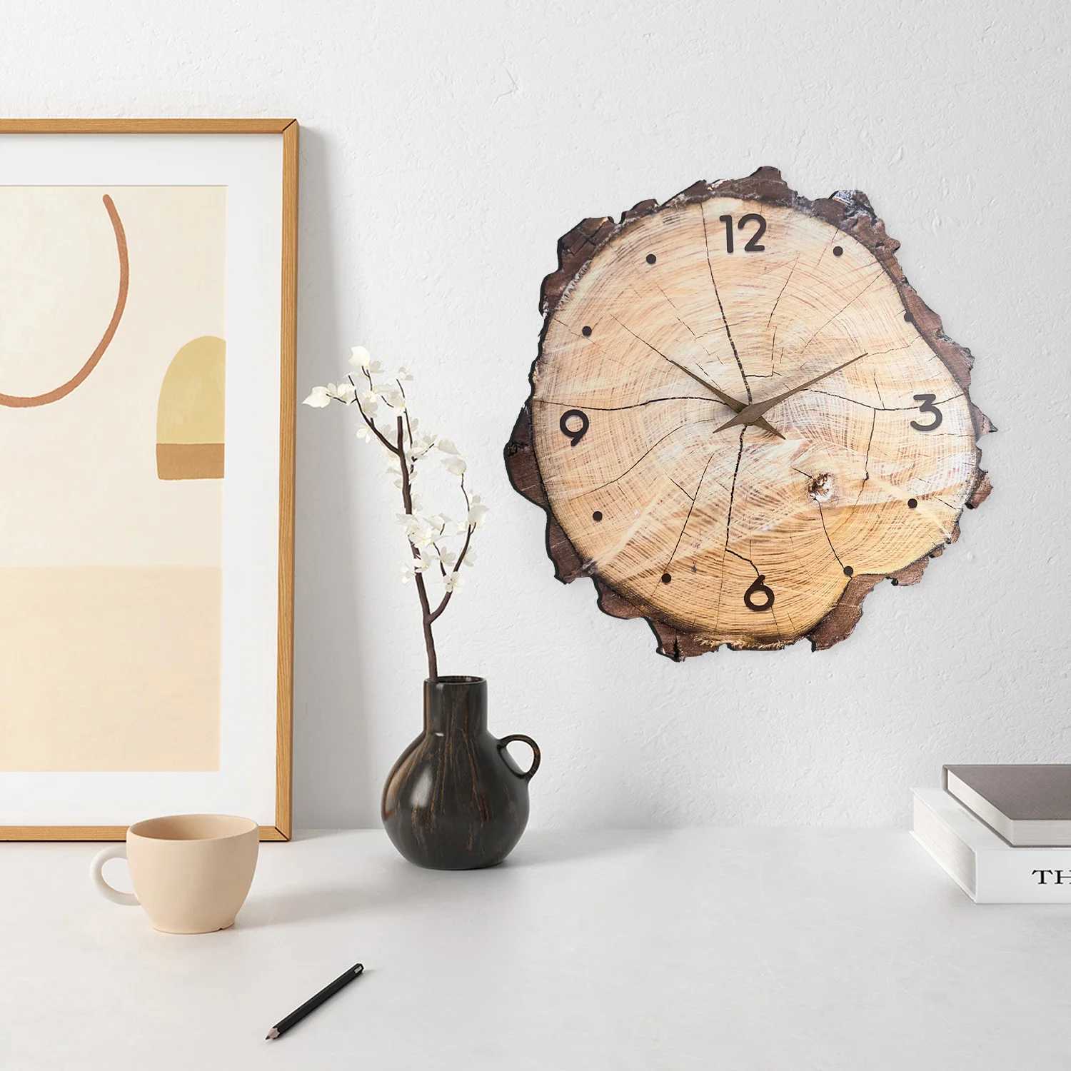 Imitation Wood Ring Pattern Wooden Wall Clock Living Room Bedroom Kitchen Home Decoration Wall Clock Silent Quartz Clock Holiday Gift 12 Inches D26031