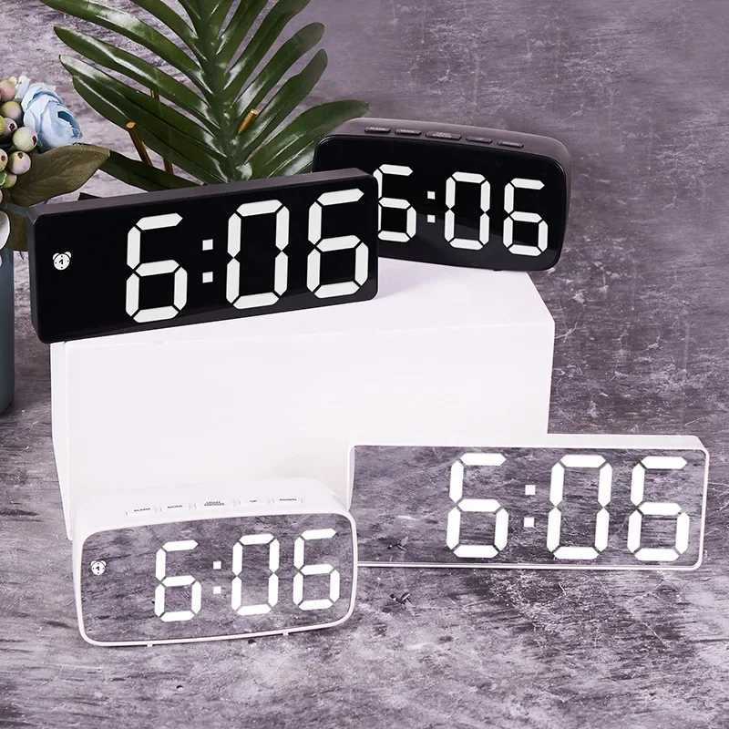 Alarm Clock Chargeable Music Digital Desk Clock Led Snooze Table Decorations Night Mode Electronic Control Voice Wall Clocks D260318