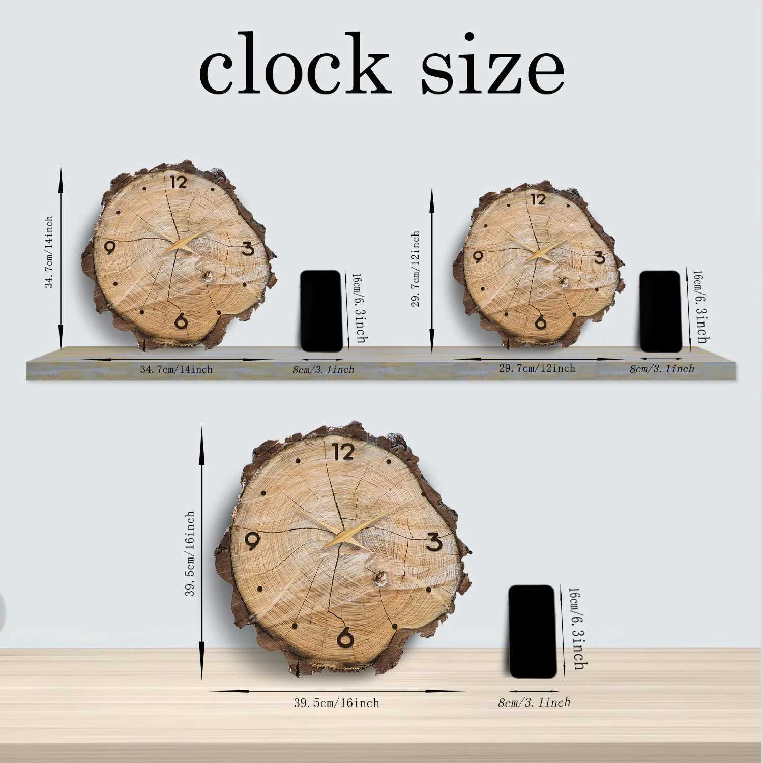 Imitation Wood Ring Pattern Wooden Wall Clock Living Room Bedroom Kitchen Home Decoration Wall Clock Silent Quartz Clock Holiday Gift 12 Inches D26031