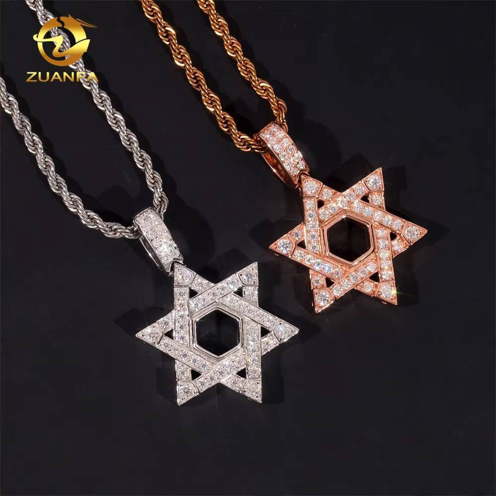 Moissanite Jewelry Pentagram Pendant Custom Iced Out Hip Hop 925 Silver VVS Moissanite Diamond Charm Pendant GRA Certificate