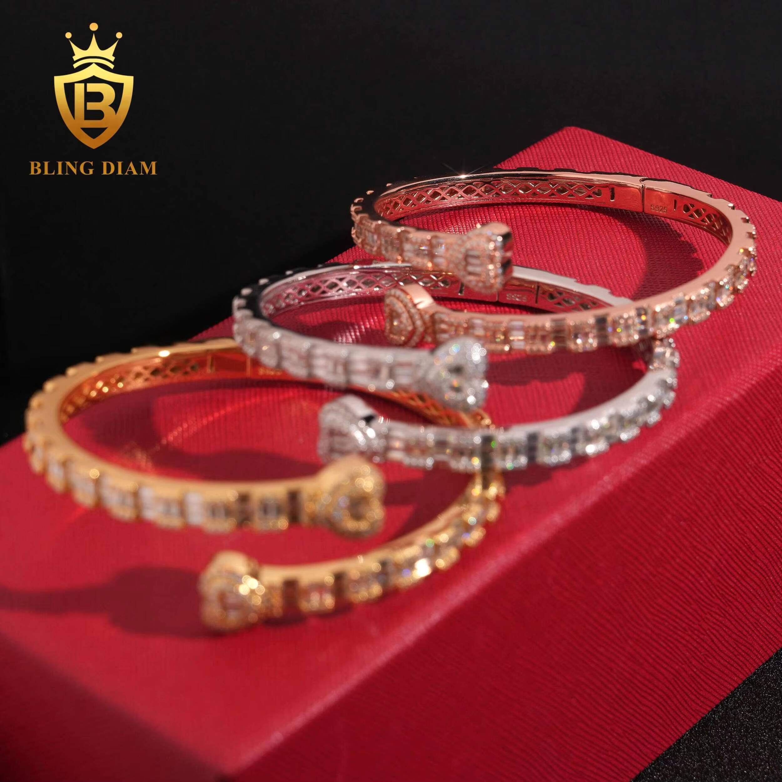 Luxury Iced Out Trendy Jewelry Sterling Silver 925 Women Bracelet VVS Moissanite Diamond Bangle Bracelet