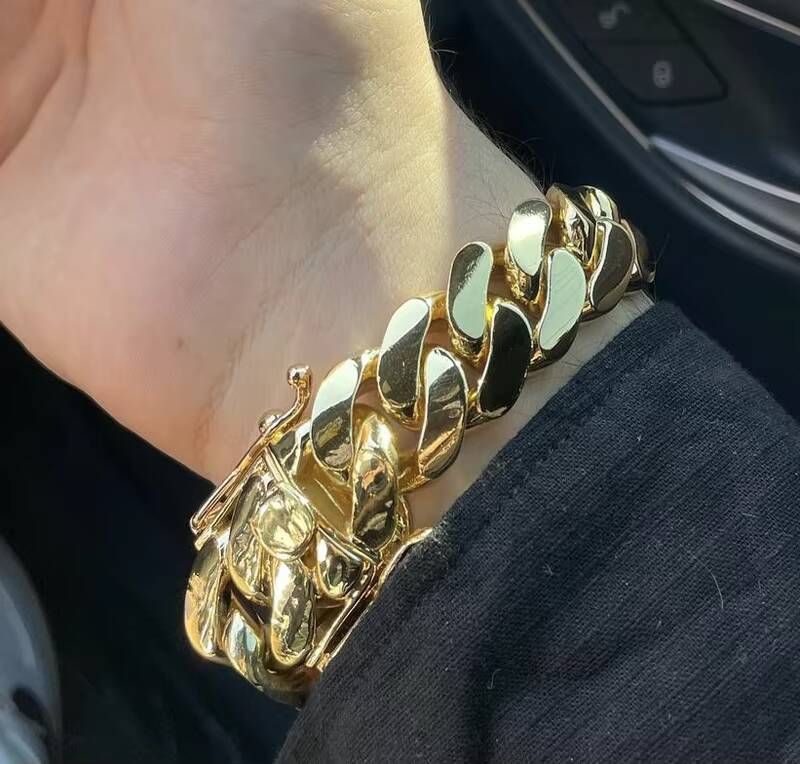 New Arrival Stylish Hip Hop Bracelet 14K Real Gold Plating Over 999 Silver Cuban Bracelet 18MM 8 180G Hip Hop Bracelet