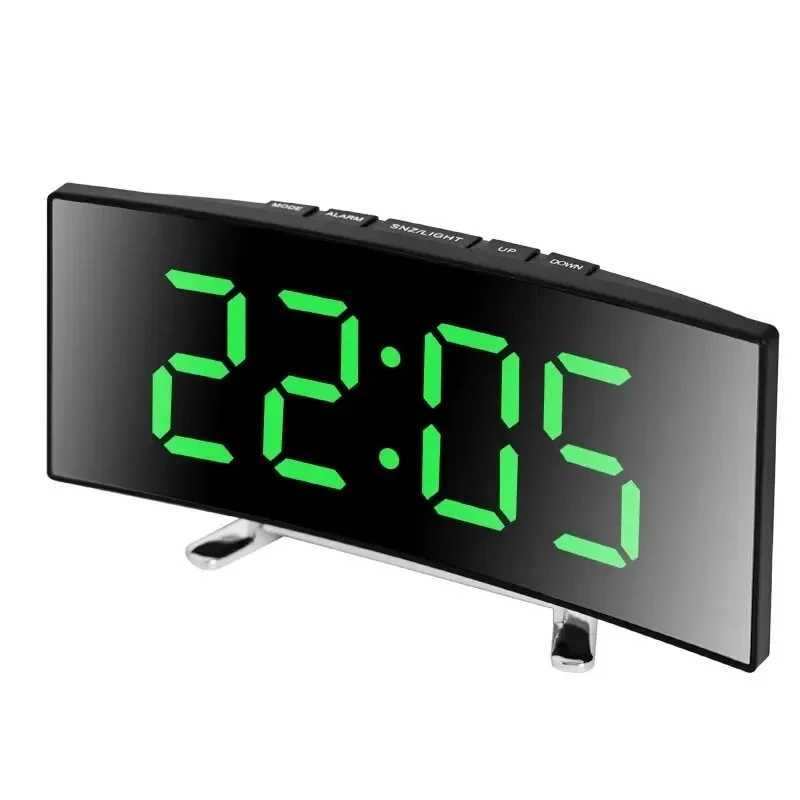 Creative Curved Electronic Clock LED Large Screen Plug-in Battery Dual-purpose Mirror Alarm Clock Student Bedroom Dedicated D260318
