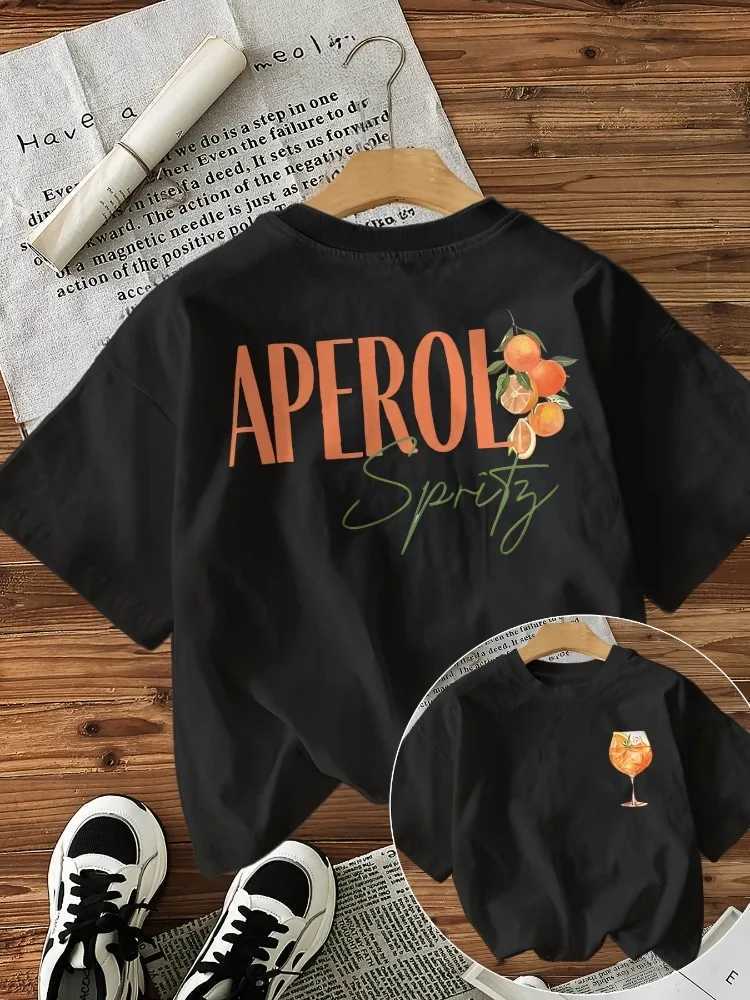Womens T-shirt with Aperol Spritz Pattern Casual Round Neck Short Sleeved All Year Round Wearing Pure Cotton Shirt Harajuku TopT260317