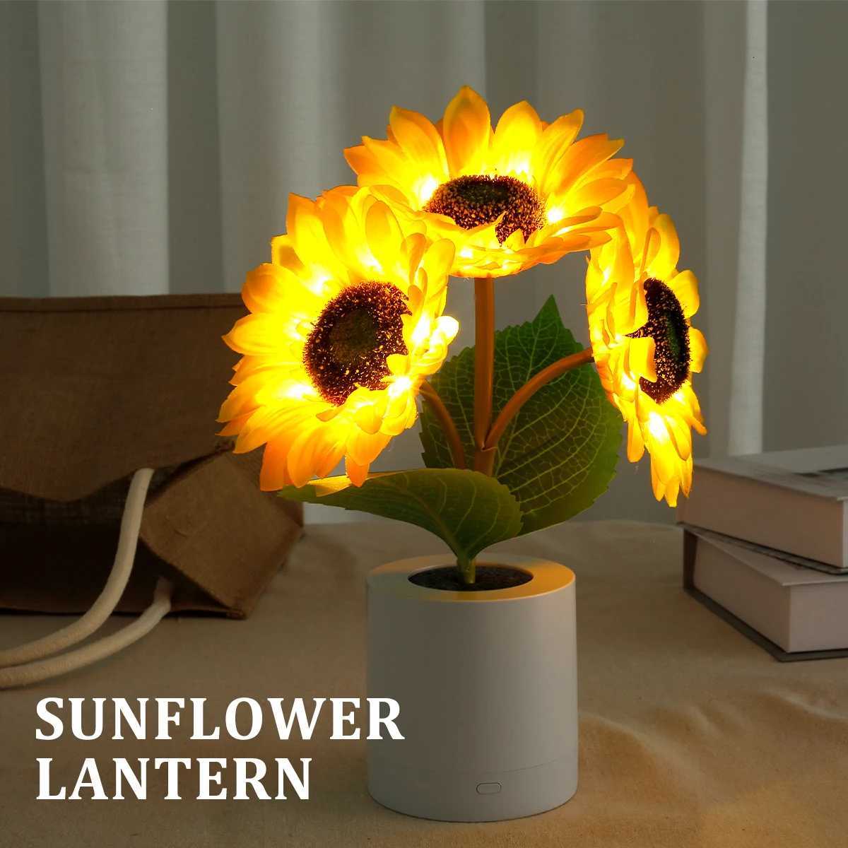 LED Sunflower Night Light Dimmable Simulation Sunflower Table Lamp USB Creative Desktop Decorative Light Bedroom Bedside Light H260318
