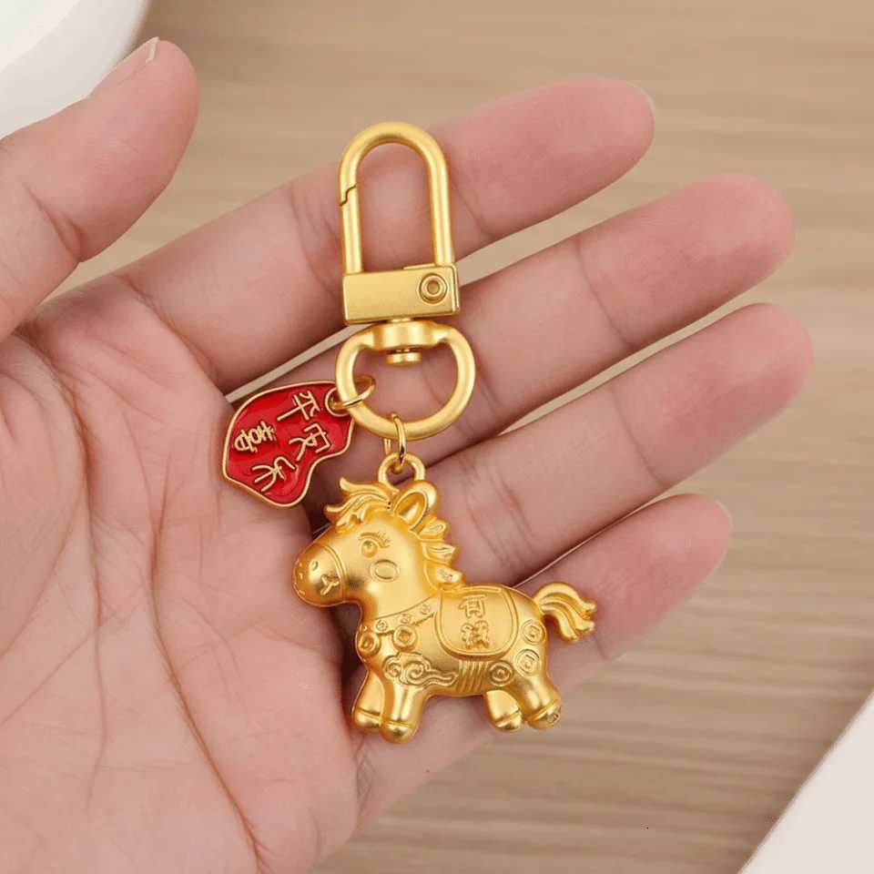 Retro Chinese Style Gold Pony Keychain Gold New Year Horse Key Ring Alloy Bag Charm Zodiac Pony Bag Pendant Home Decor H260318 - view 5