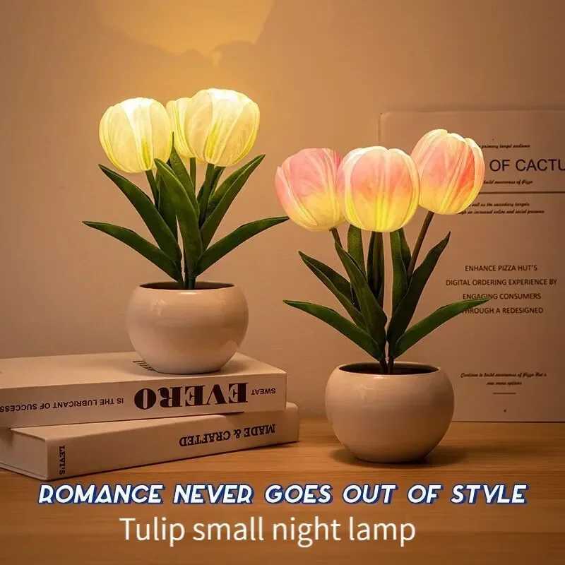 3Tulips Table Lamp LED Simulation Flower Bedside Lamp Bouquet Bedroom Bedside Romantic Atmosphere Birthday Gift Home Decoration H260318