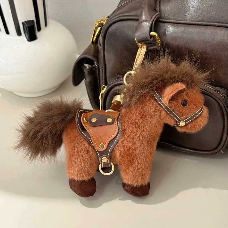 Cute Plush Horse Keychain Fluffy Stuffed Pony Bag Charm With Leather Strap Kawaii Western Style Accessory For Women Kids Gift H260318 - view 5